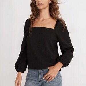 NWT Madewell Crepe Square Neck Puff Sleeve Black Top Size M, Modern Contemporary